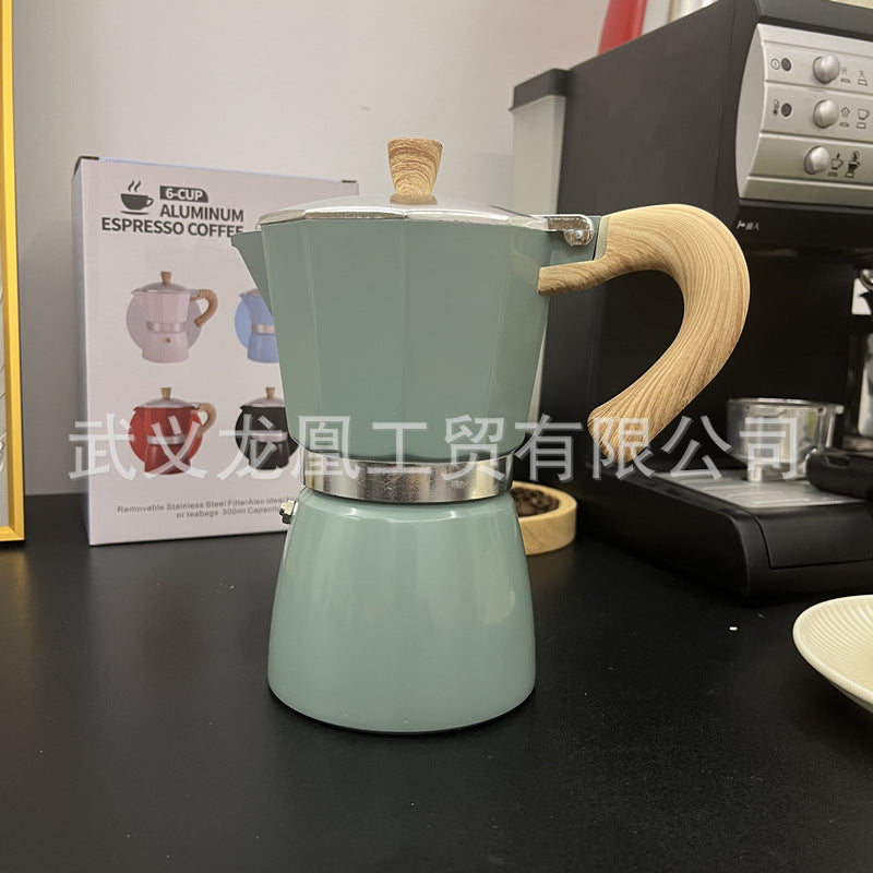 Moka pot wood grain handle coffee pot 150ML300ML classic household simple coffee maker spot wholesale