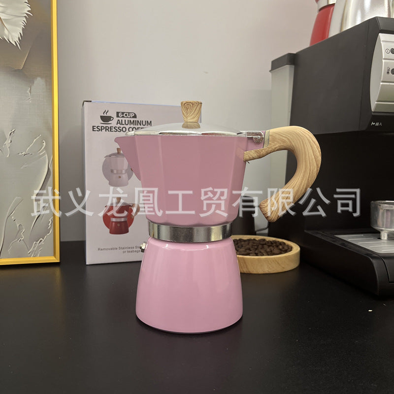 Moka pot wood grain handle coffee pot 150ML300ML classic household simple coffee maker spot wholesale