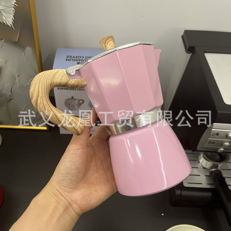 Moka pot wood grain handle coffee pot 150ML300ML classic household simple coffee maker spot wholesale