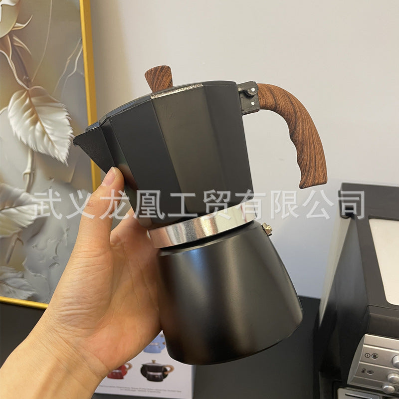 Moka pot wood grain handle coffee pot 150ML300ML classic household simple coffee maker spot wholesale