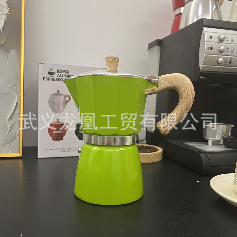 Moka pot wood grain handle coffee pot 150ML300ML classic household simple coffee maker spot wholesale