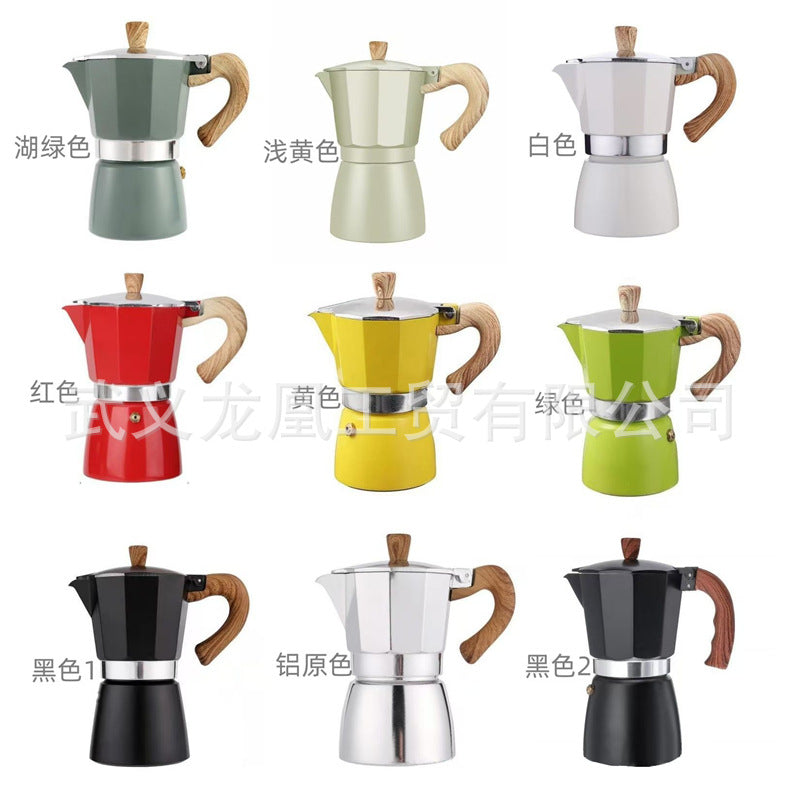 Moka pot wood grain handle coffee pot 150ML300ML classic household simple coffee maker spot wholesale