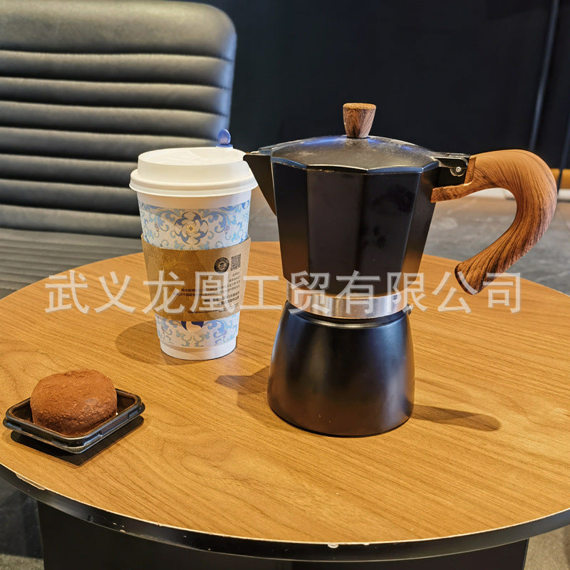 Moka pot wood grain handle coffee pot 150ML300ML classic household simple coffee maker spot wholesale