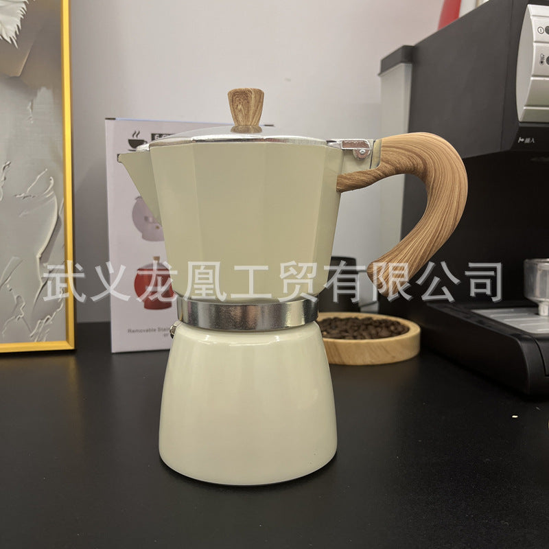 Moka pot wood grain handle coffee pot 150ML300ML classic household simple coffee maker spot wholesale