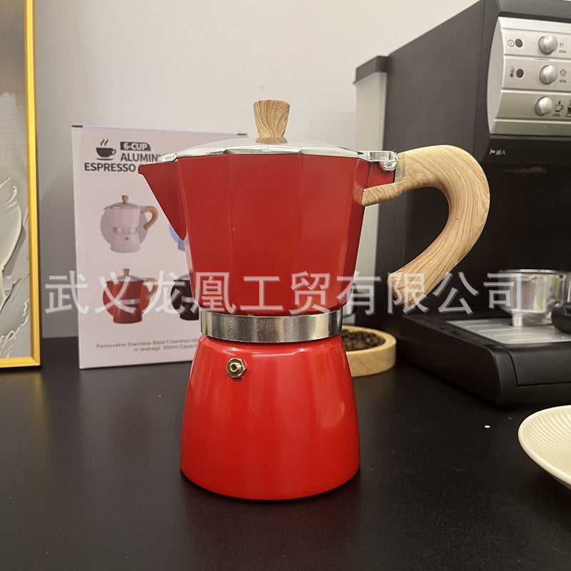 Moka pot wood grain handle coffee pot 150ML300ML classic household simple coffee maker spot wholesale