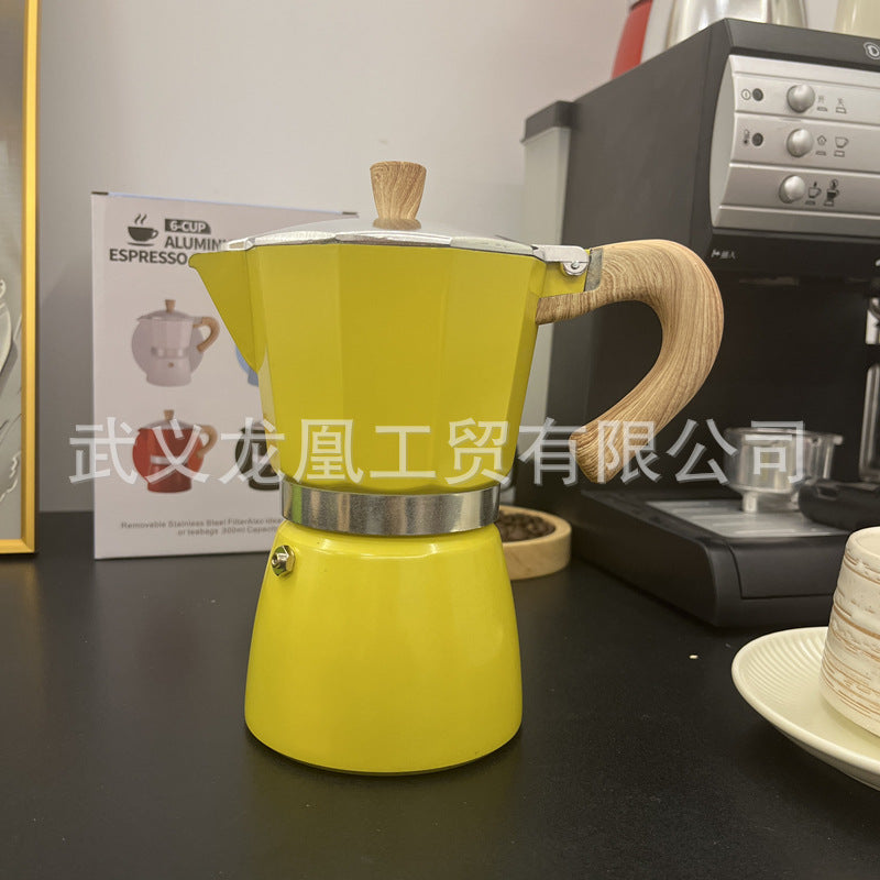 Moka pot wood grain handle coffee pot 150ML300ML classic household simple coffee maker spot wholesale