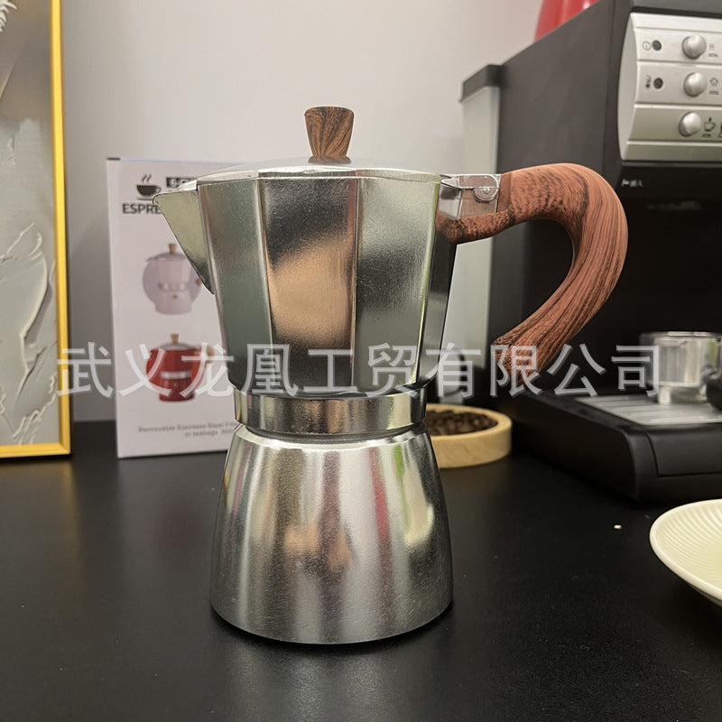 Moka pot wood grain handle coffee pot 150ML300ML classic household simple coffee maker spot wholesale