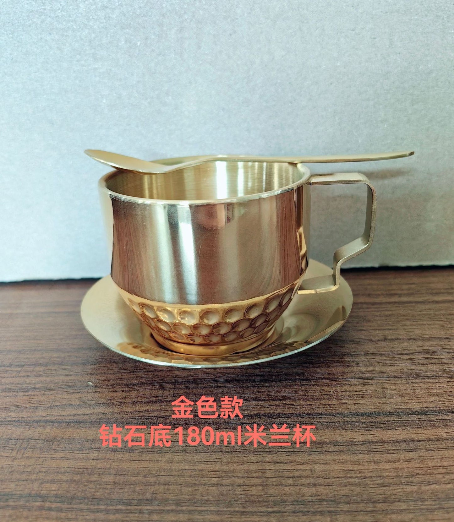 Coffee cup set three-piece set 304 stainless steel cup double-layer cup household water cup with spoon plate office