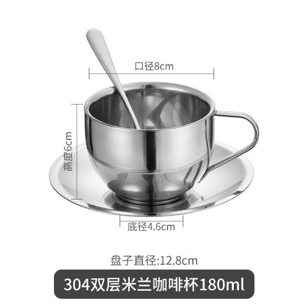 Coffee cup set three-piece set 304 stainless steel cup double-layer cup household water cup with spoon plate office