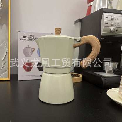 Moka pot wood grain handle coffee pot 150ML300ML classic household simple coffee maker spot wholesale