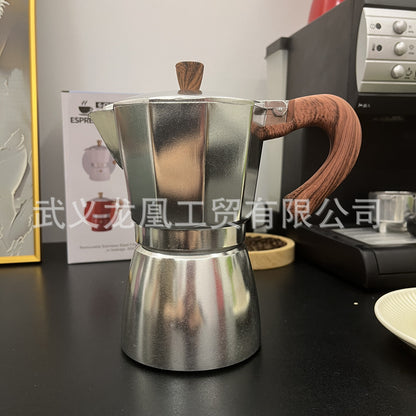 Moka pot wood grain handle coffee pot 150ML300ML classic household simple coffee maker spot wholesale