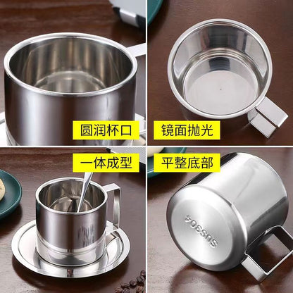 Coffee cup set three-piece set 304 stainless steel cup double-layer cup household water cup with spoon plate office